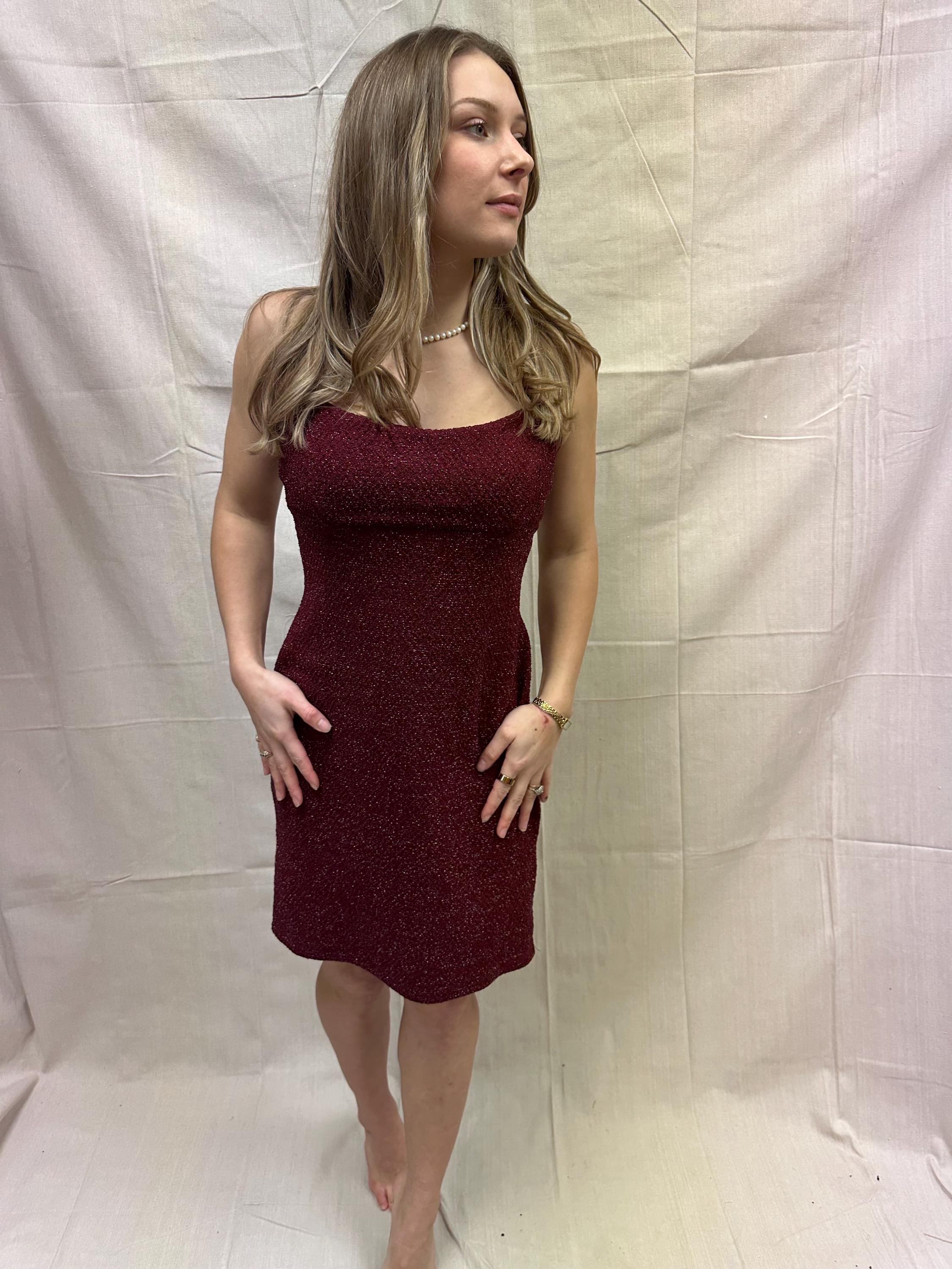 Vintage 90s Sparkly Strechy Burgundy Red Spaghetti Strap Dress