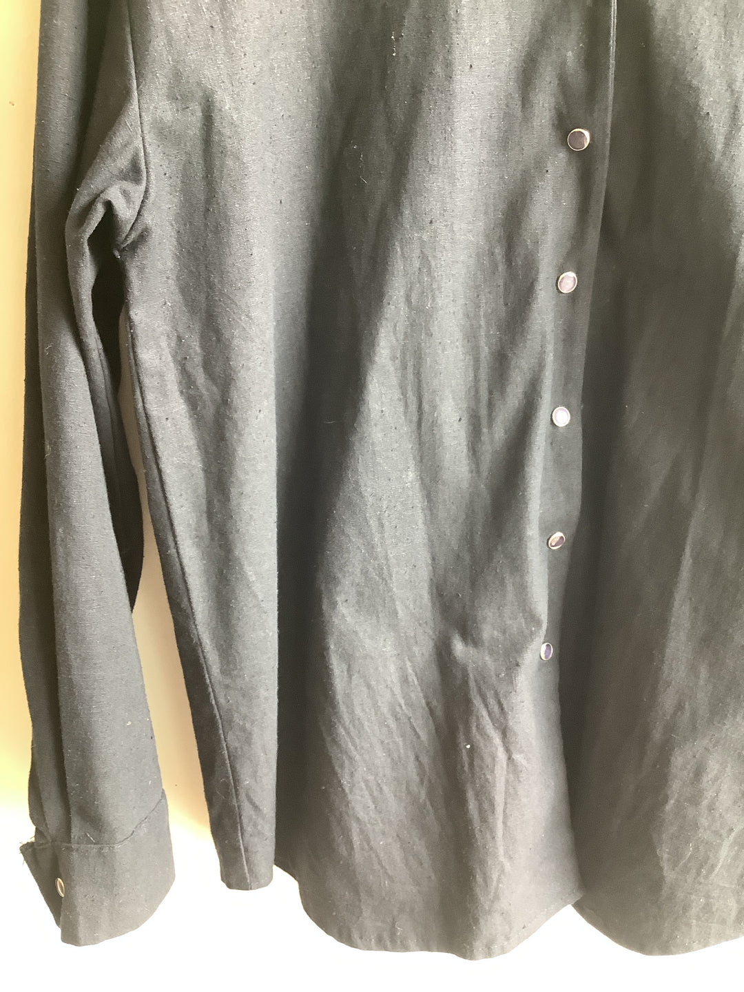 Black Linen+Cotton Blend Button Up