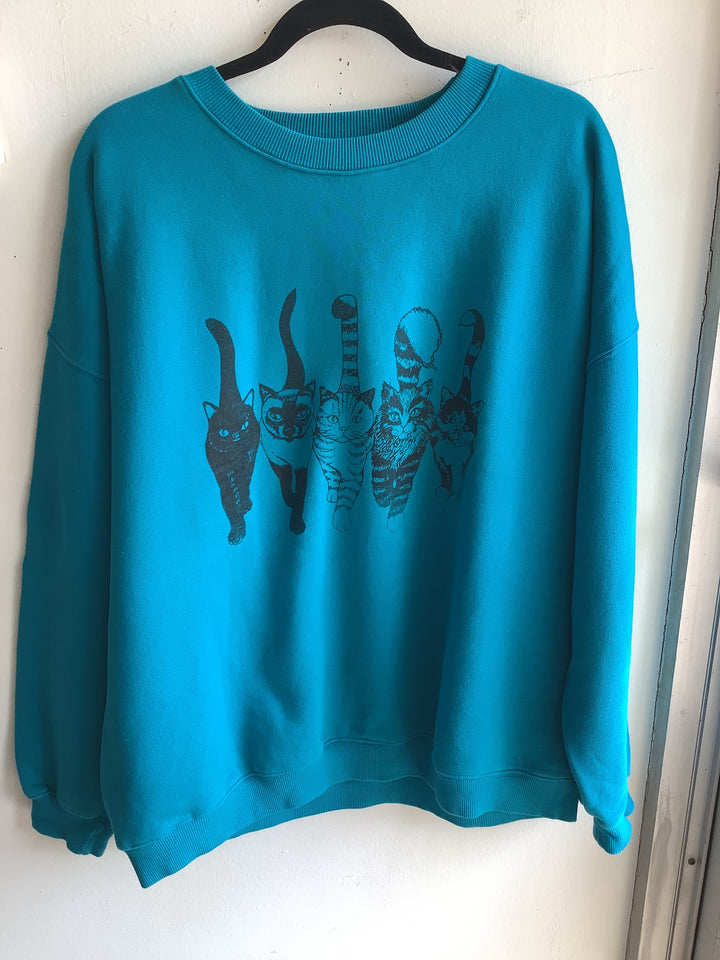 Turquoise Cat Graphic Sweatshirt