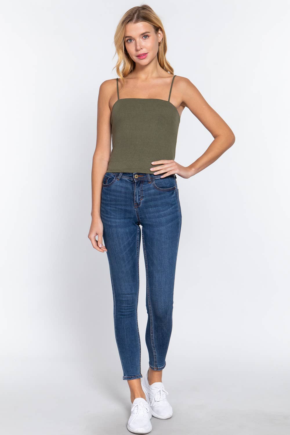 Straight Neck Two Ply Rib Knit Cami Top