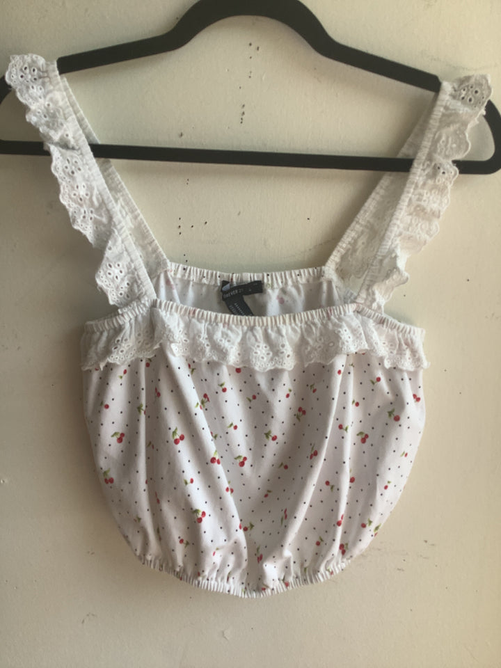 Cherry Eyelet Ruffle Crop Top