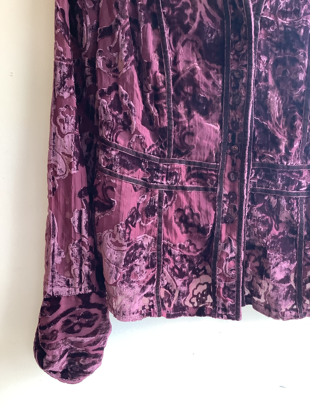 Vintage Crushed Velvet Brocade Jacket- Deep Plum