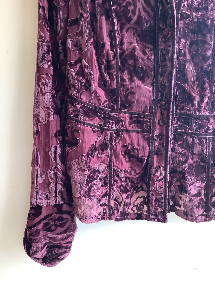 Vintage Crushed Velvet Brocade Jacket- Deep Plum