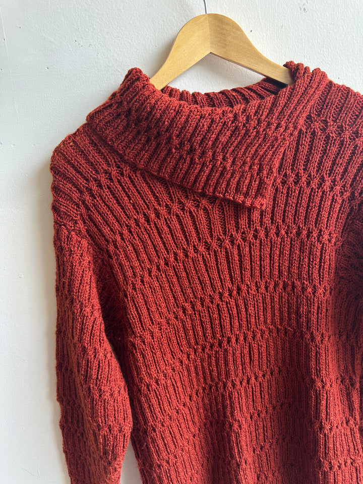 Debbie Svensson Hand Knit Rust Cowl Neck Sweater