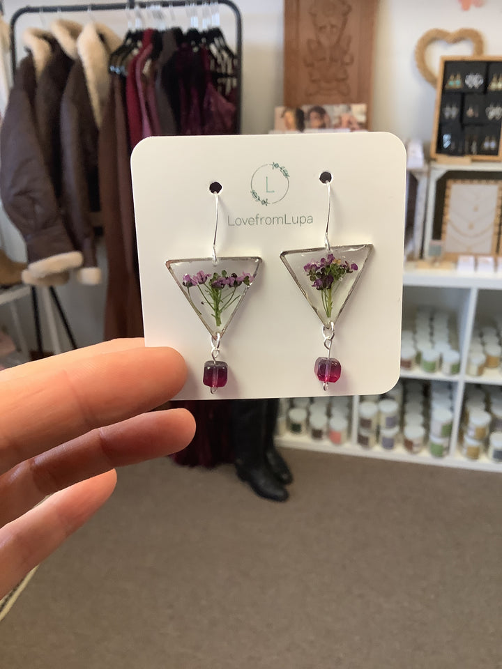 Purple Wildflower Triangle Earrings- Love From Lupa