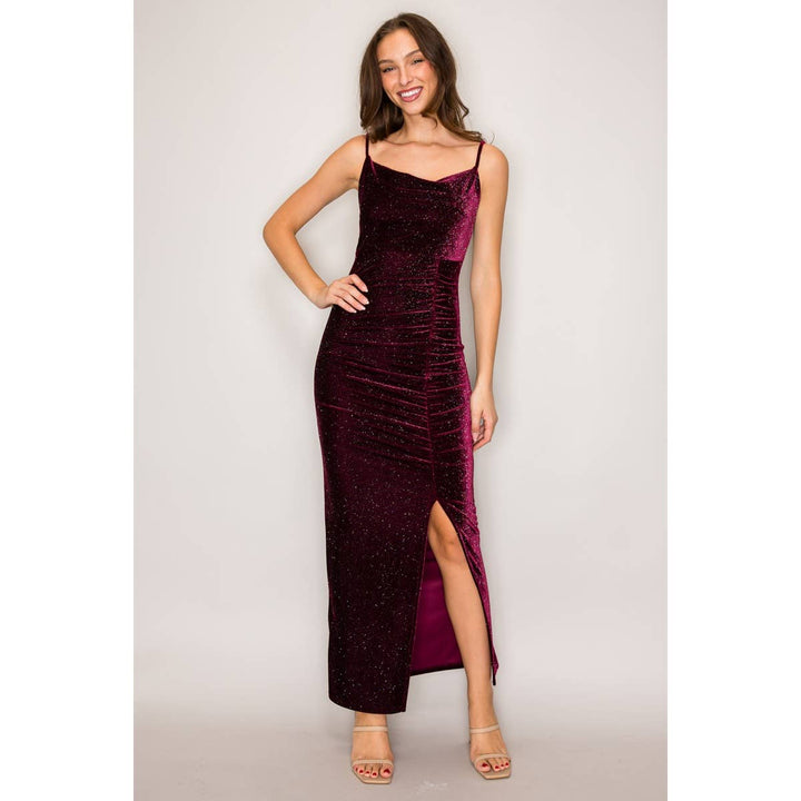 Glitter Velvet Cowl Neck Maxi Dress