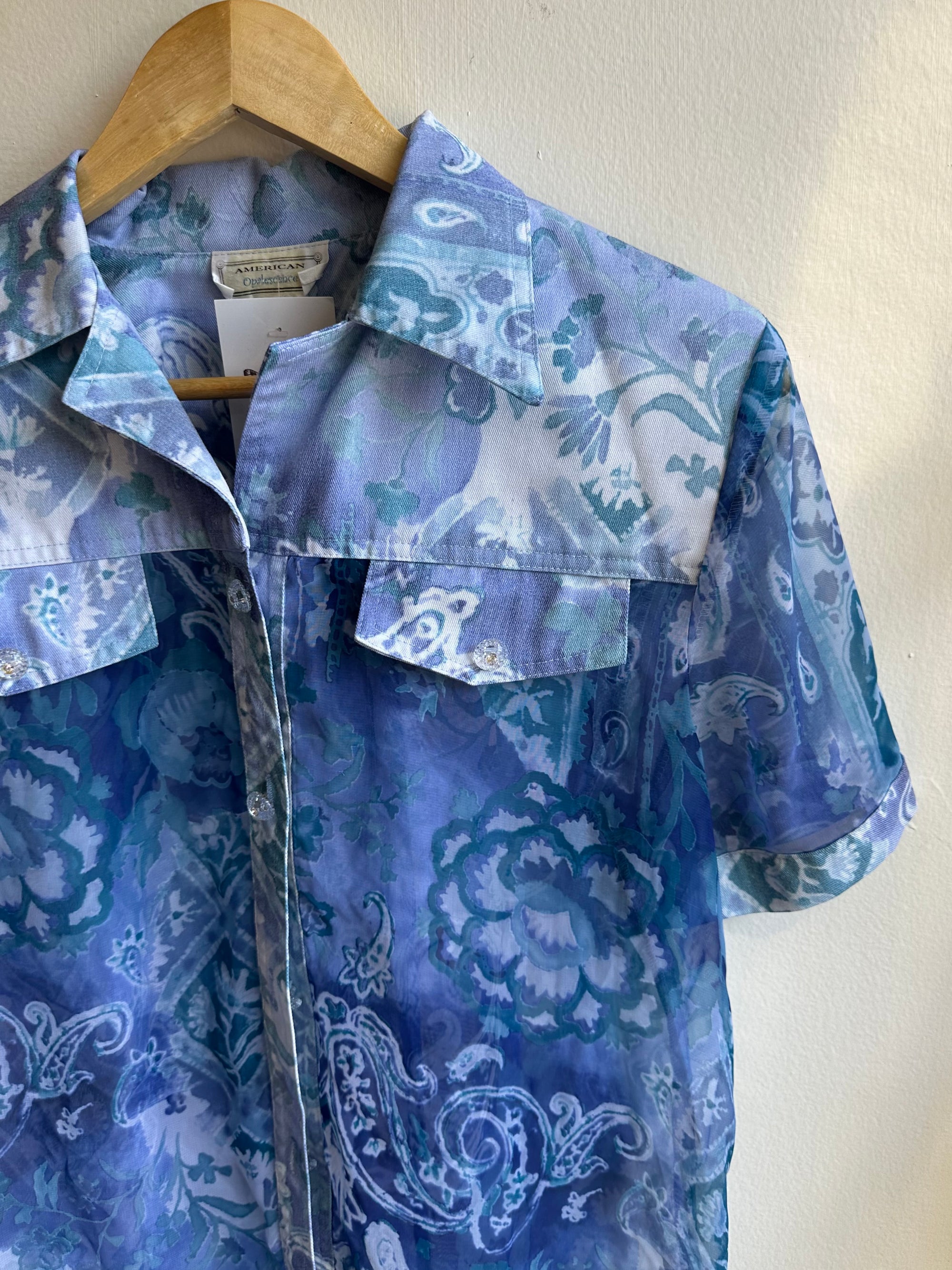 Vintage Sheet Western Shirt | Blue Paisley Bloom | Size Medium