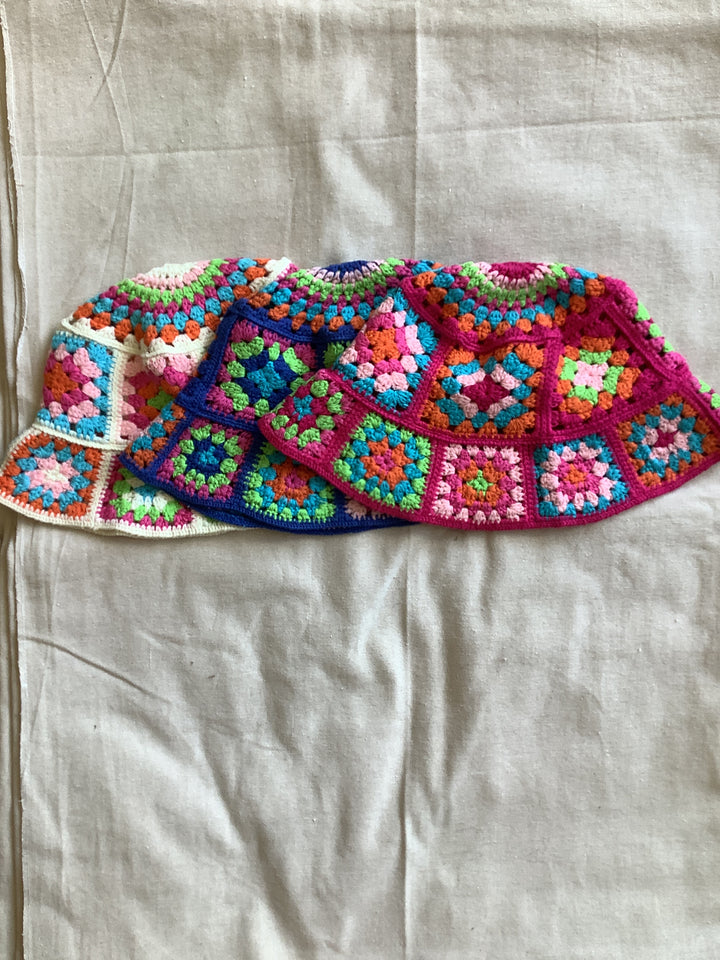 Rainbow Granny Square Bucket Hat