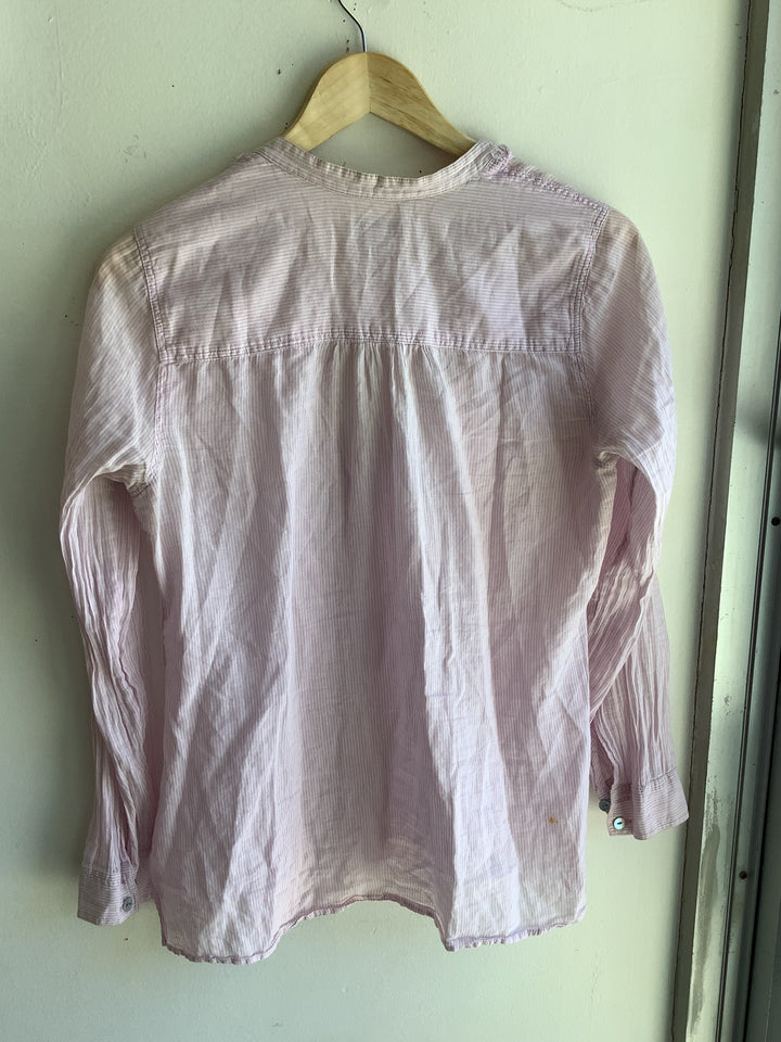 Blush Stripe Ruffle Cotton Blouse
