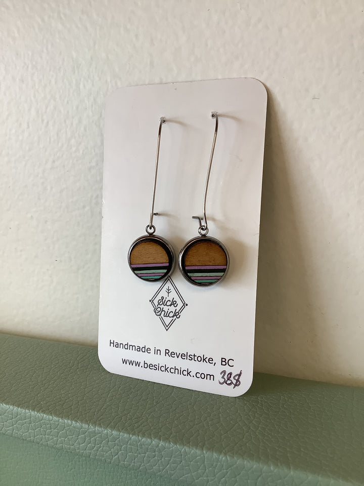 Sick Chick Dangle Striped Wooden Earrings
