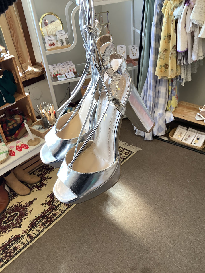 Lulus Silver Lace Up Heals