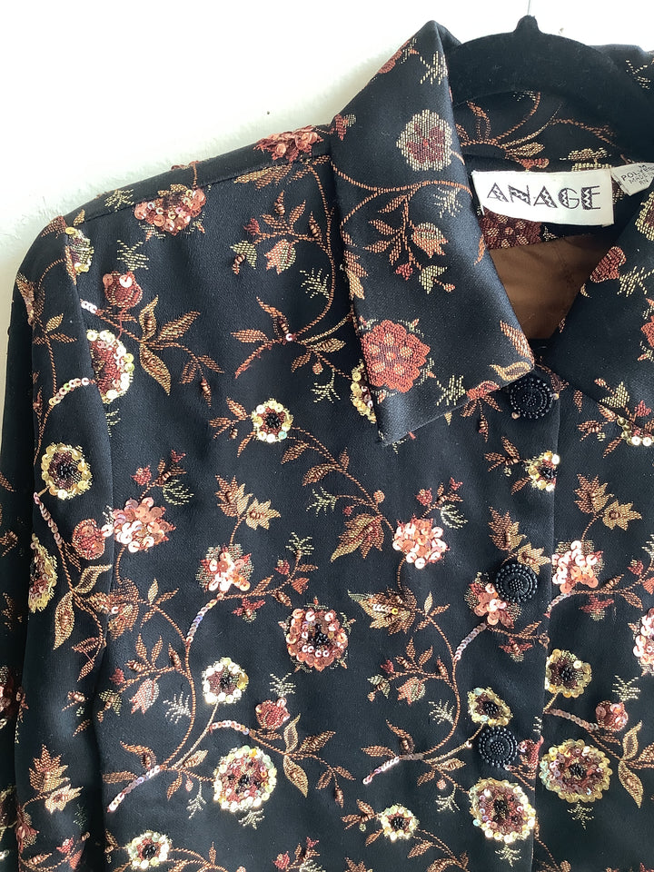 Vintage Floral Brocade Cropped Jacket