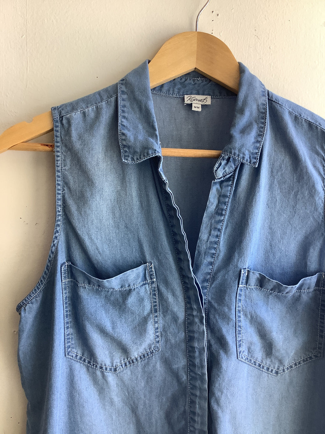 Kismet Chambray Sleeveless Button Up Top