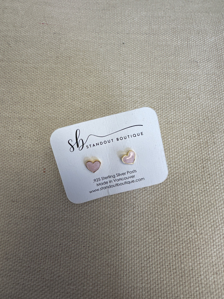 Standout Boutique Pink Heart Gold Stud Earrings