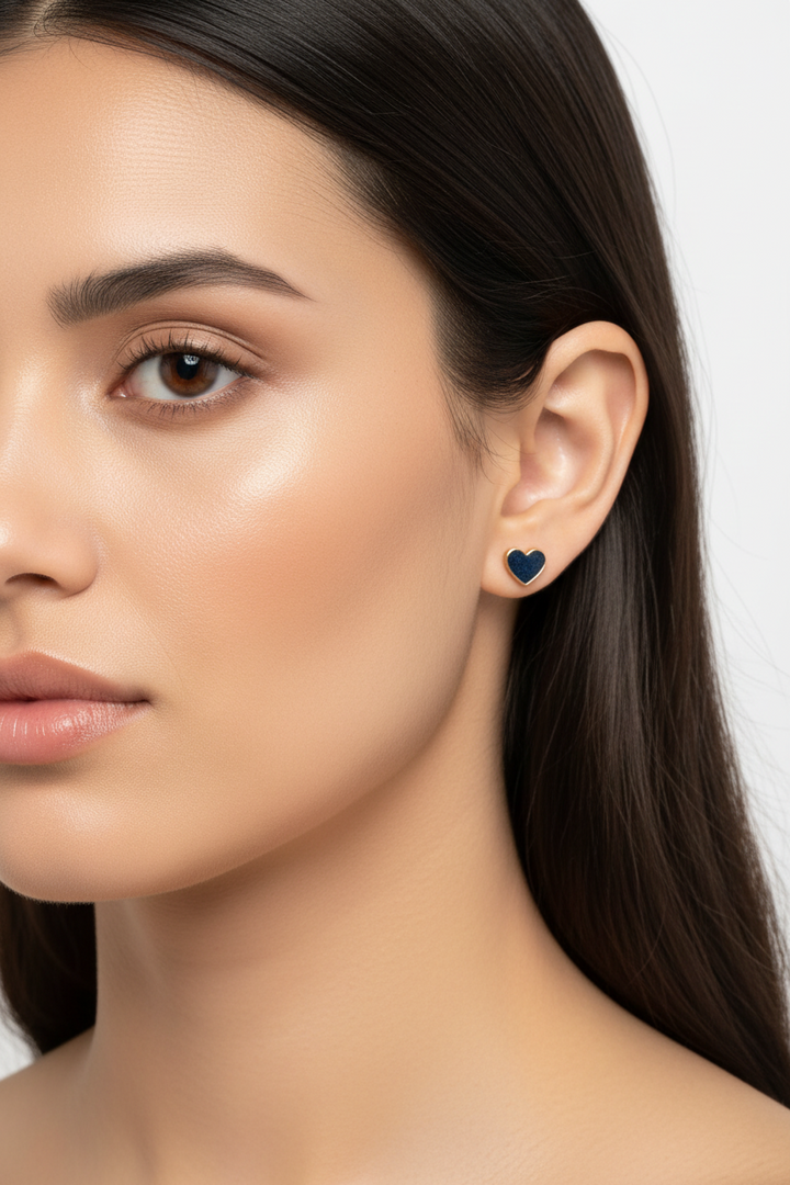 Standout Boutique Navy Heart Gold Stud Earrings