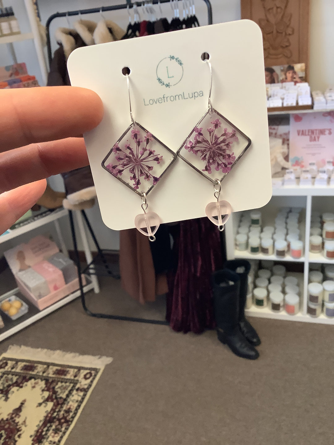 Purple Flower Square Drop Earrings- Love From Lupa