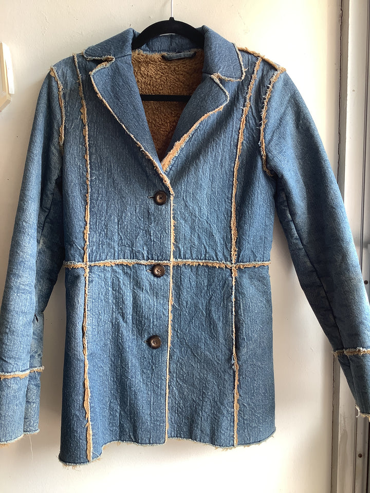 Raw Edge Denim Sherpa Blazer Jacket