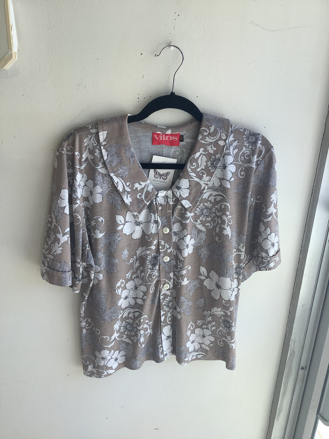 Vintage Taupe Floral Button Blouse