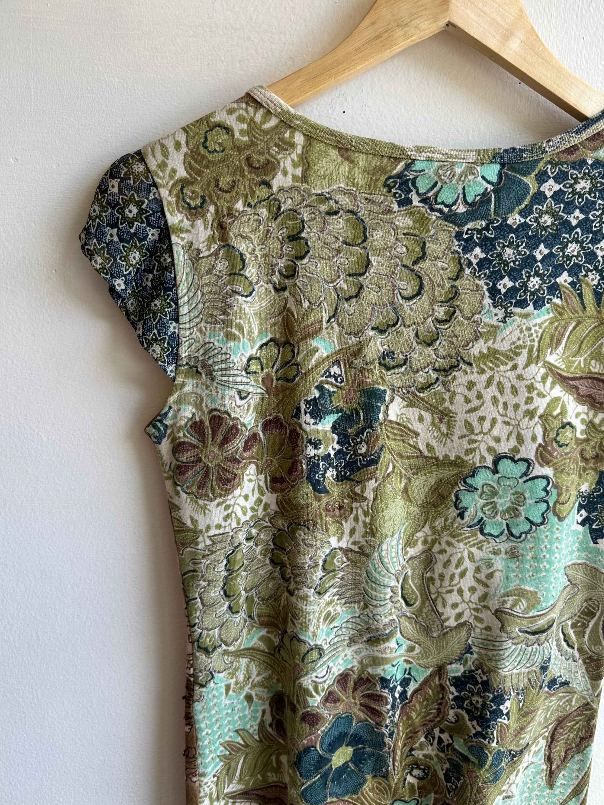 Vintage Y2K Boho Patchwork Cap Sleeve Top | Size Small