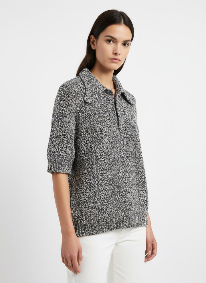 Vintage textured Knit Polo shirt sleeve sweater