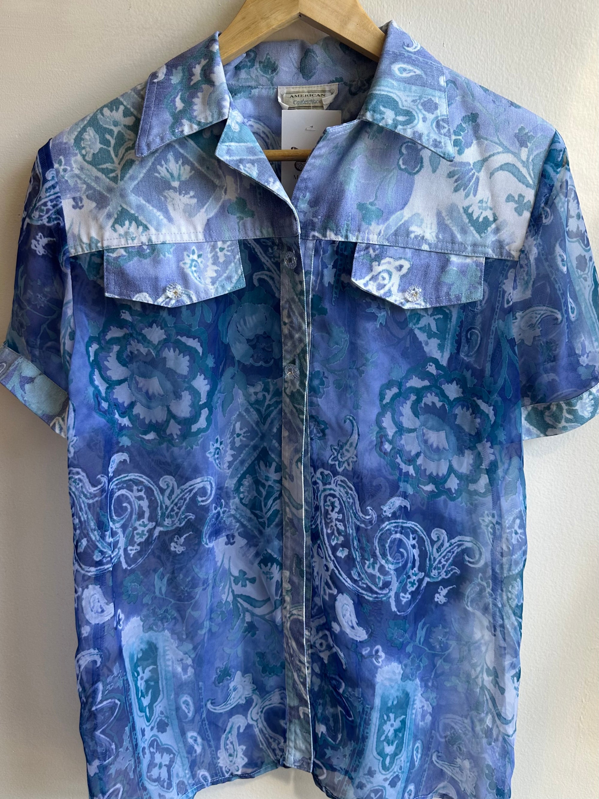 Vintage Sheet Western Shirt | Blue Paisley Bloom | Size Medium