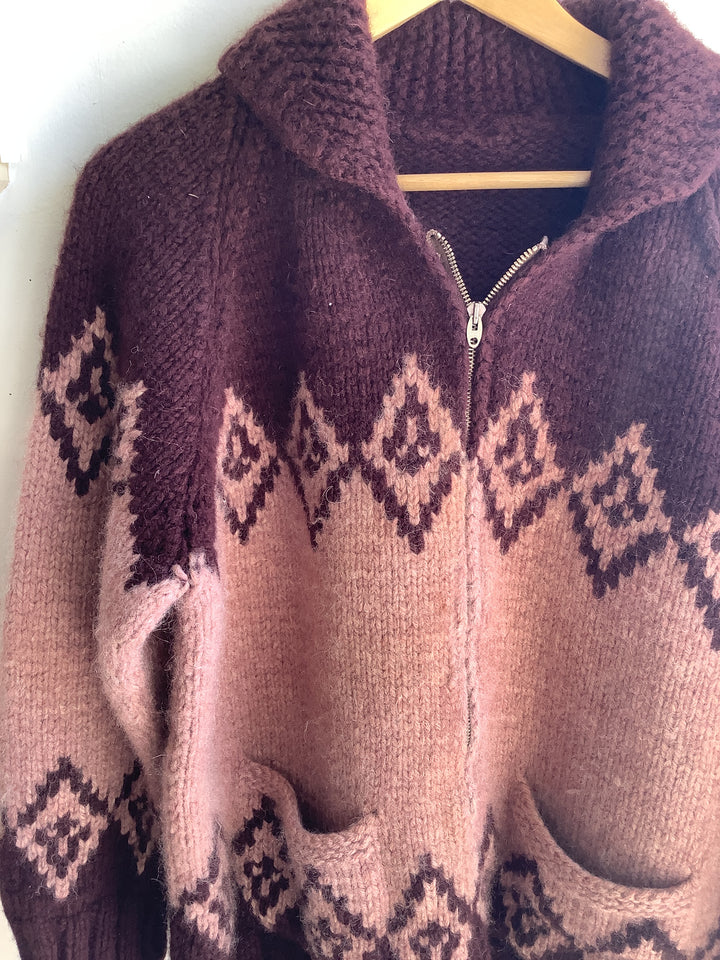 Handmade Vintage Wool Blend Zip Cardigan