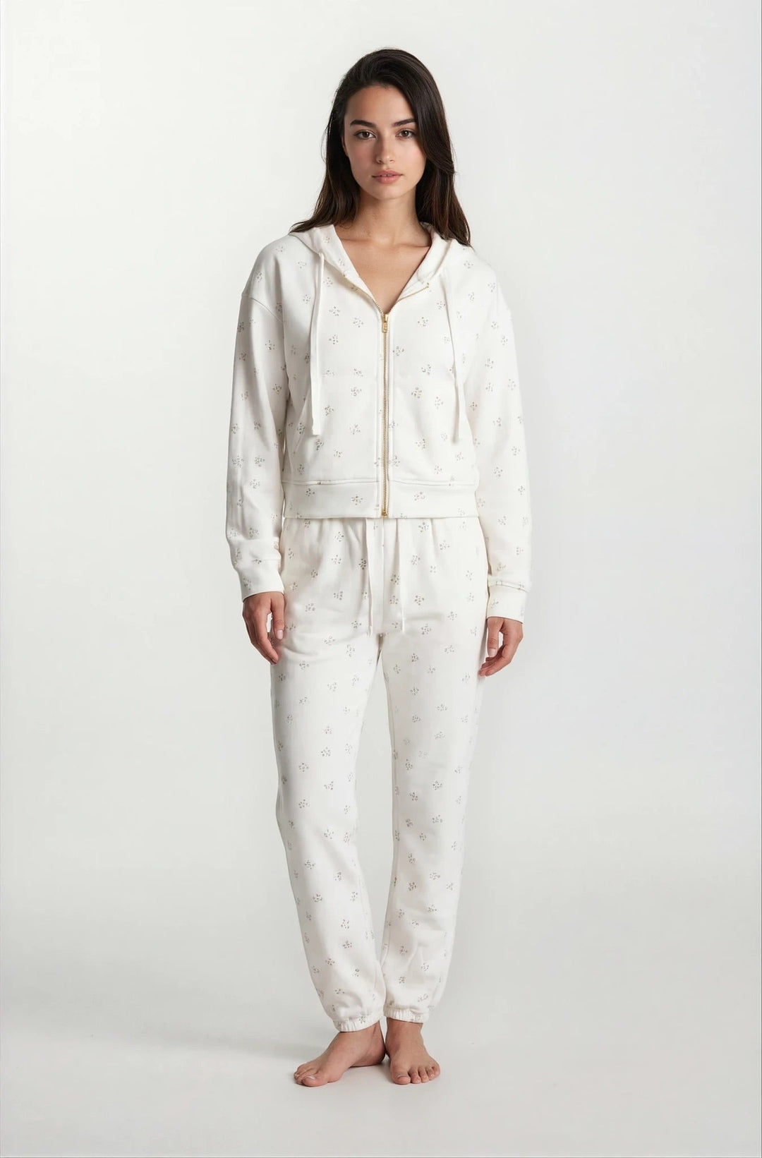 Camille – Cotton Signature Print Zip Hoodie &amp; Jogger Leisure Set 2PC In Floral