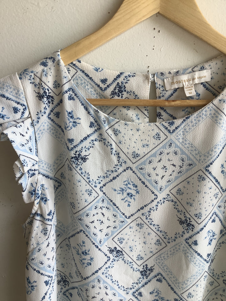 Blue Floral Ruffle Blouse