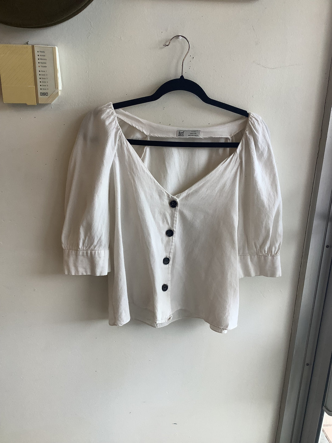 Zara TRF Linen Blend Puff Sleeve Blouse