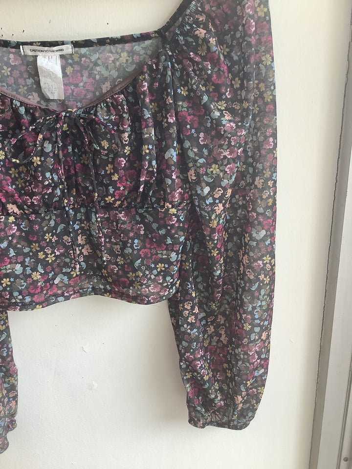 Floral Puff Sleeve Crop Top