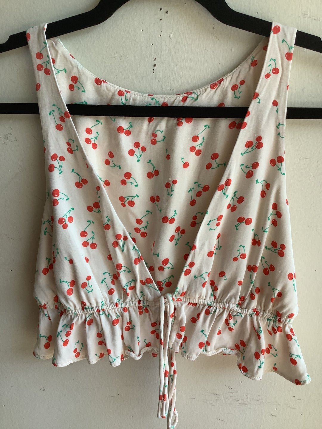 Cherry Print Drawstring Peplum Crop Top