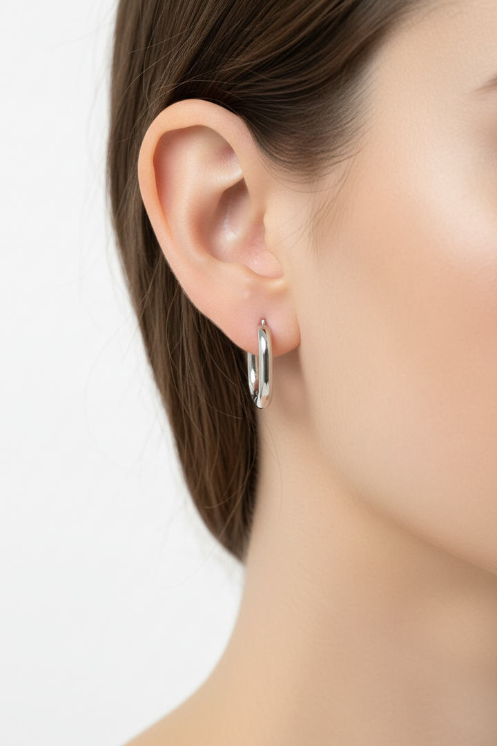 Kactus Blue Silver Oval Hoops