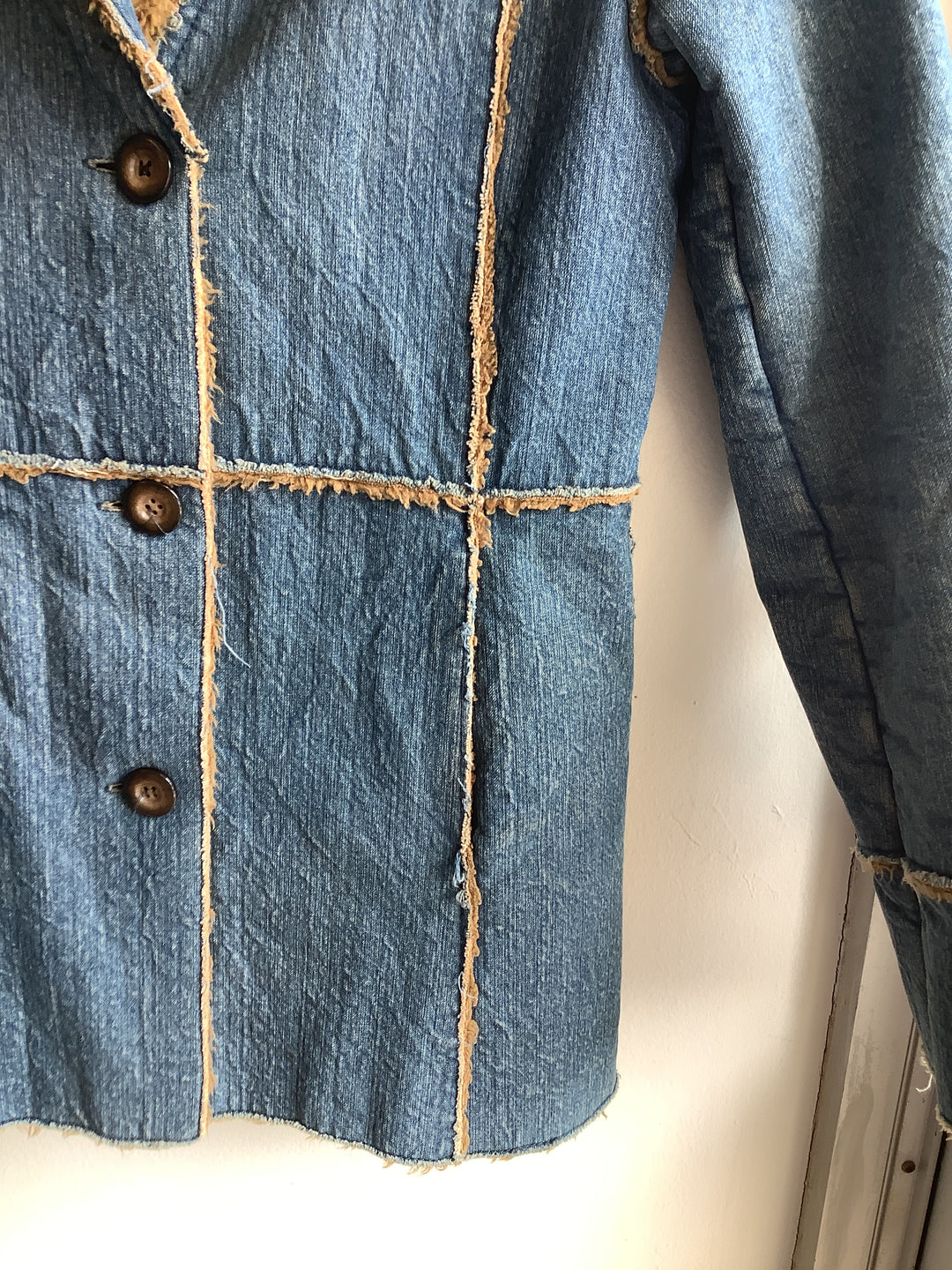 Raw Edge Denim Sherpa Blazer Jacket