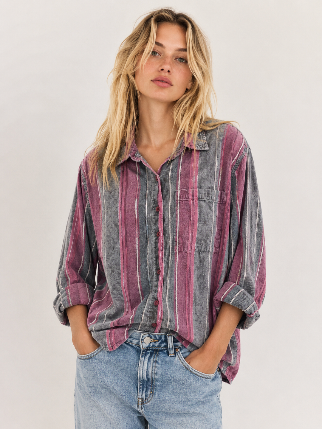 Vintage Angelique Striped Button Up