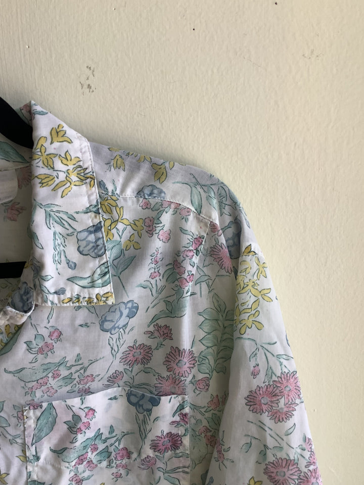 Vintage Pastel Garden Button-Up Blouse