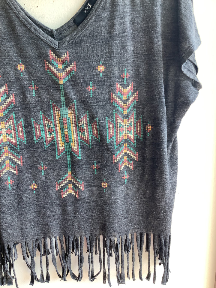 Southwestern Fringe V-Neck Tee