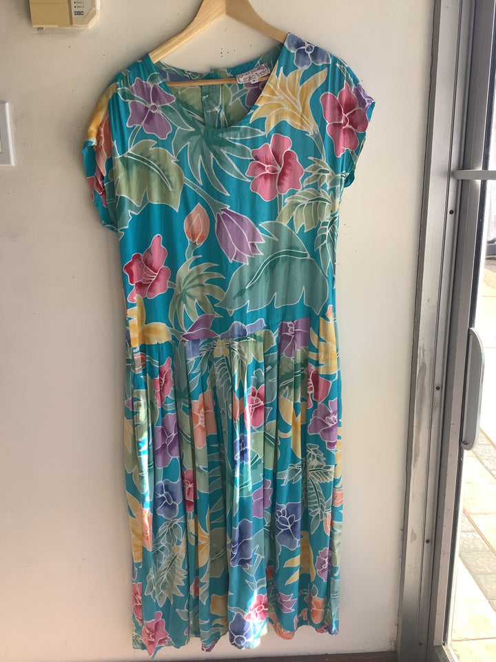 Vintage Tropical Floral Midi Dress