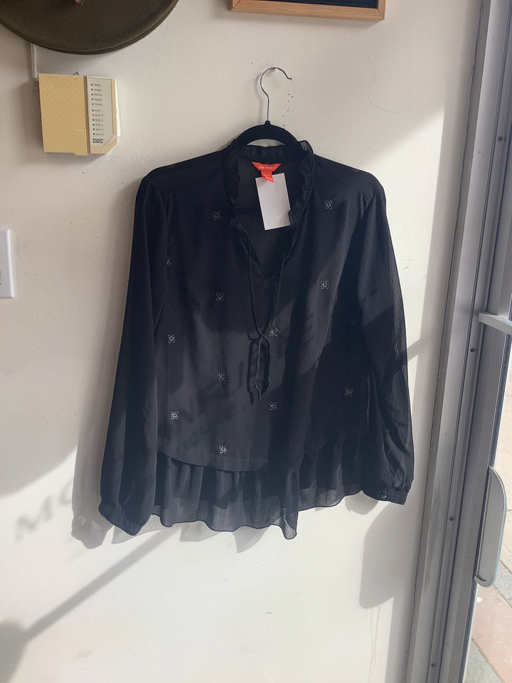 Joe Fresh Sheer Embroidered Ruffle Blouse