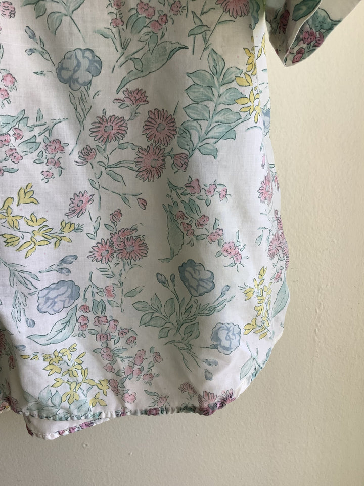 Vintage Pastel Garden Button-Up Blouse