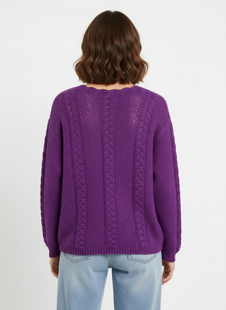 Vintage East West Fashion Purple Cable Knit Sweater