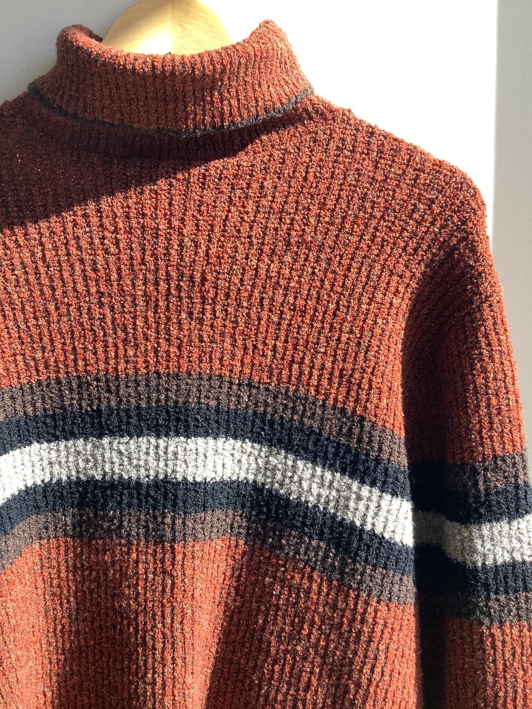 Y2K Rust Striped Turtleneck Sweater