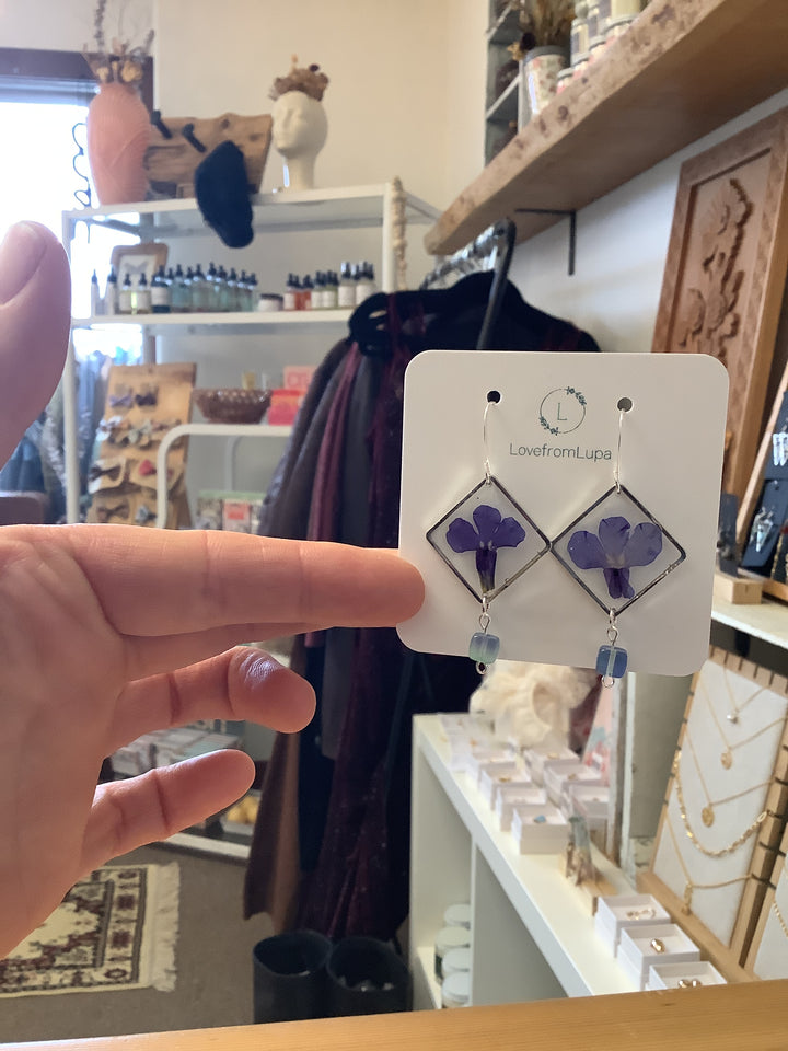 Purple Flower Square Resin Earrings-Love From Lupa