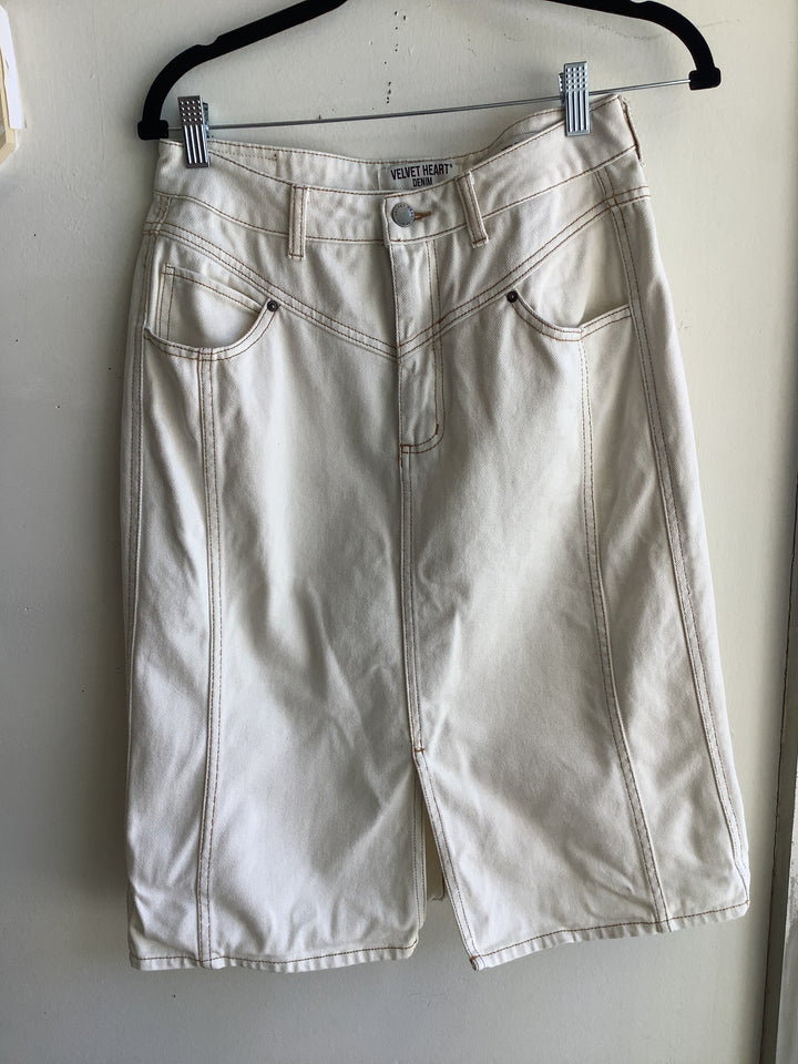 Velvet Heart Cream Denim Skirt