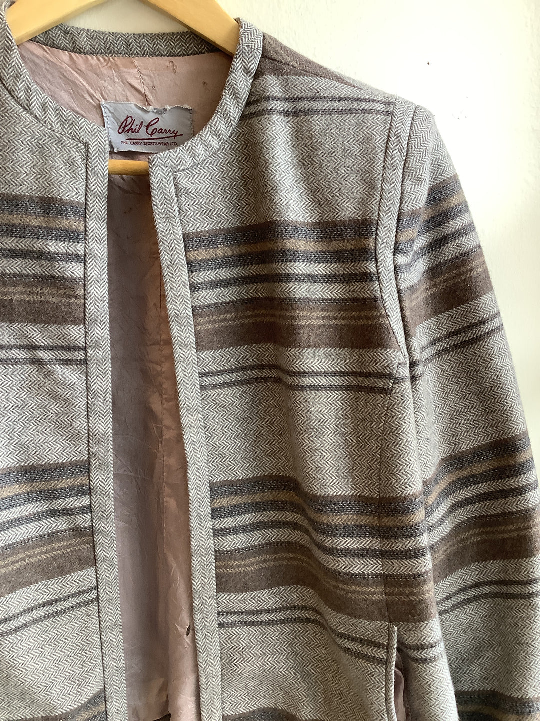 Vintage Phil Carry Neutral Striped Crop Jacket