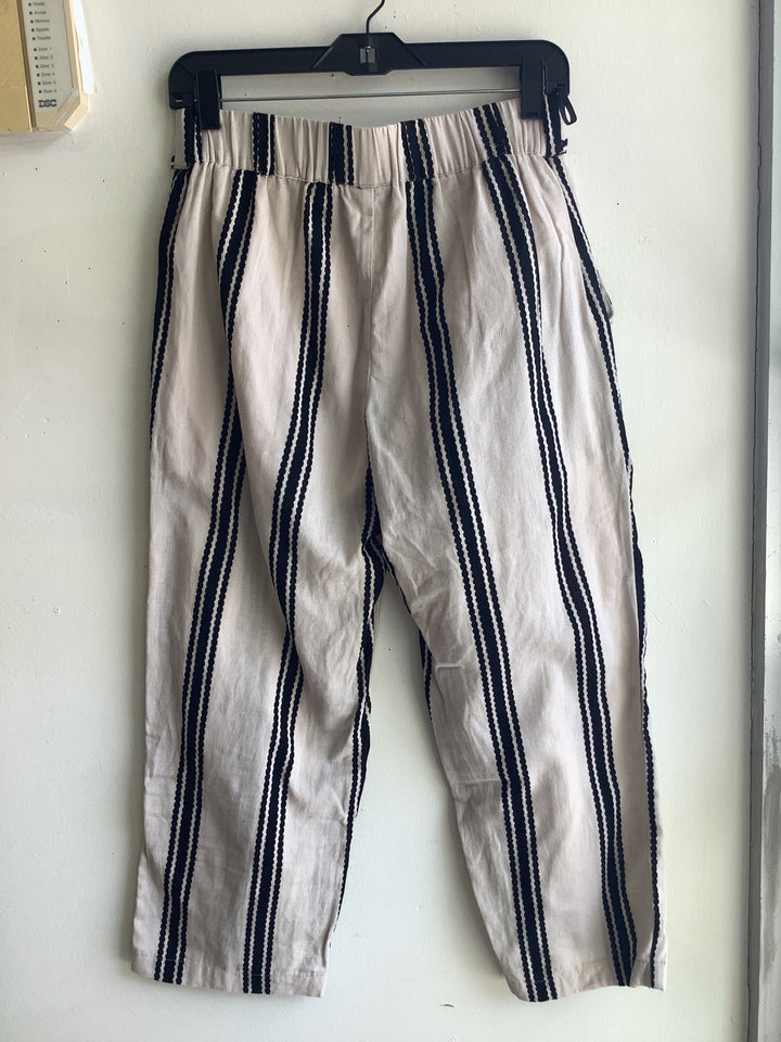 Linen Blend Stripe Cropped Pant