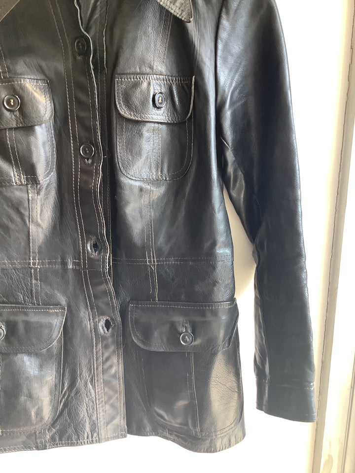 Vintage Black Leather Utility Jacket
