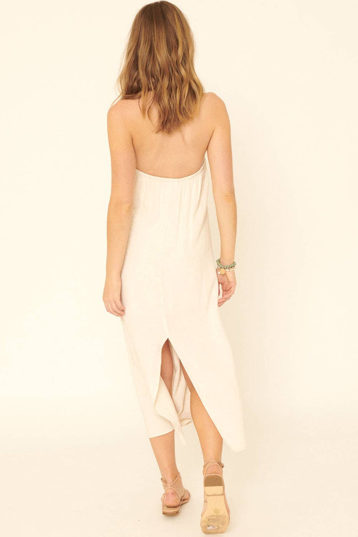 Solid Woven Keyhole Open-Back Maxi Dress