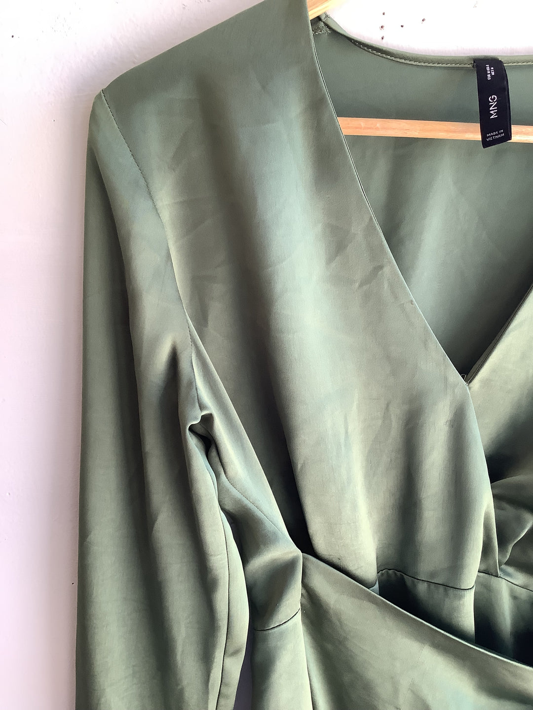 Sage Satin Wrap Dress