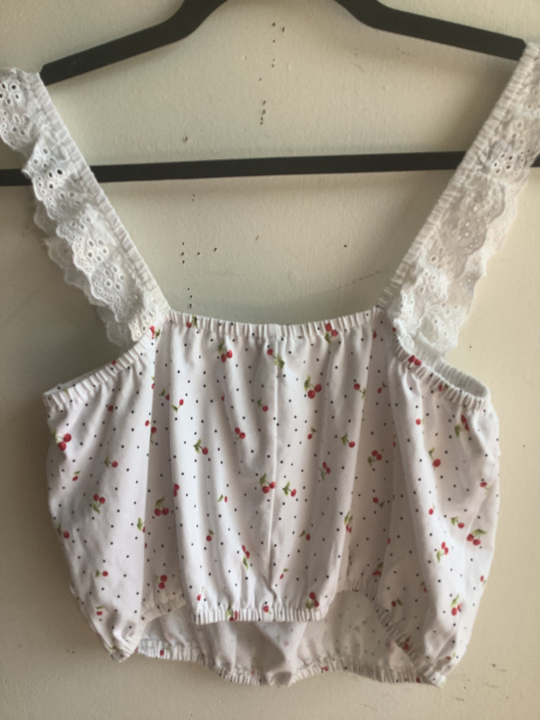 Cherry Eyelet Ruffle Crop Top