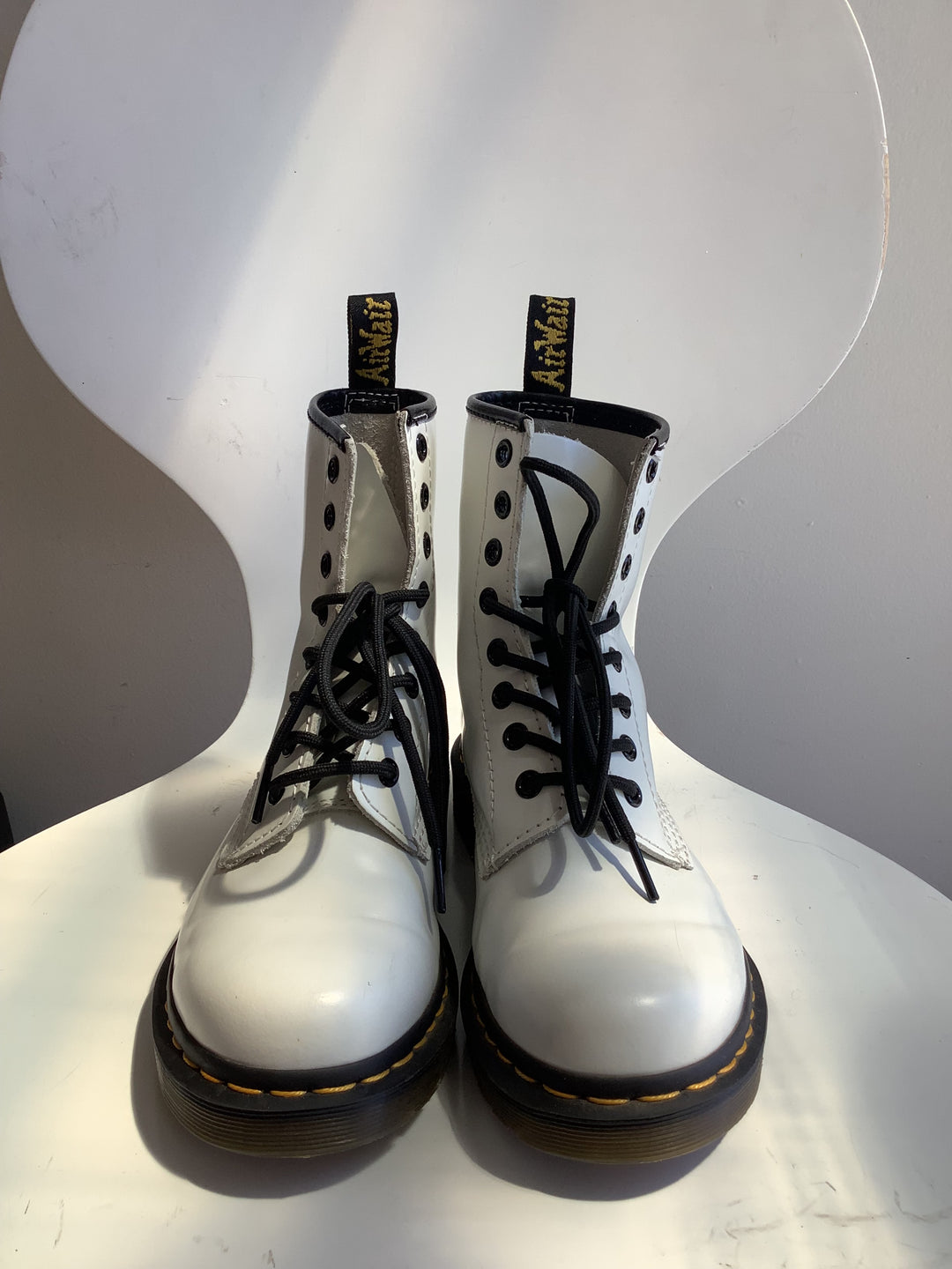 White Dr. Martens 8-Eye Combat Boots